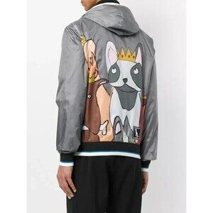 Dolce & Gabbana Men's K-way Dog Patch Jacket Ribbed Zip-Up Printed NEW  XL